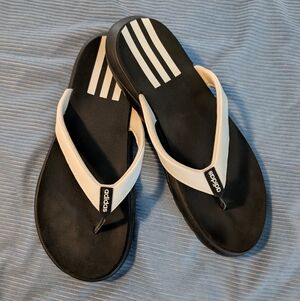 Adidas Flip Flops, Black With White Details